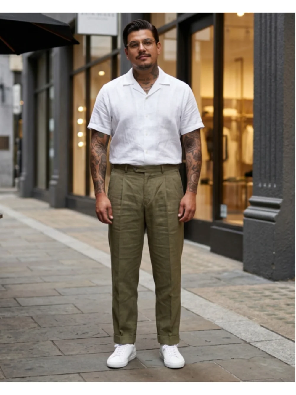 Men's Vintage PAUL DIONE Olive Green Wool Trousers Waist 33 Retro Cuffed Pleated
